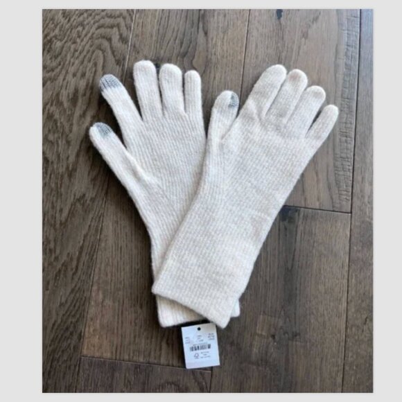 J.Crew Ribbed Tech Touch Gloves NWT Merino Wool Alpaca Blend Ivory Winter Warm - Picture 4 of 7